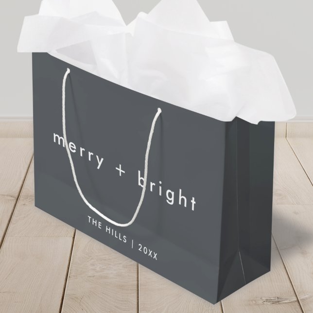 Bolsa De Regalo Grande Merry y Bright | Elegantes Navidades de Gris carbo (Subido por el creador)