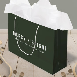 Bolsa De Regalo Grande Merry y Bright | Elegantes Navidades verdes oscuro