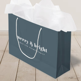 Bolsa De Regalo Grande Merry y Bright | Navidad moderna Azul humeante de 