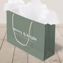 Bolsa De Regalo Grande Merry y Bright | Navidades mínimos modernos Verde