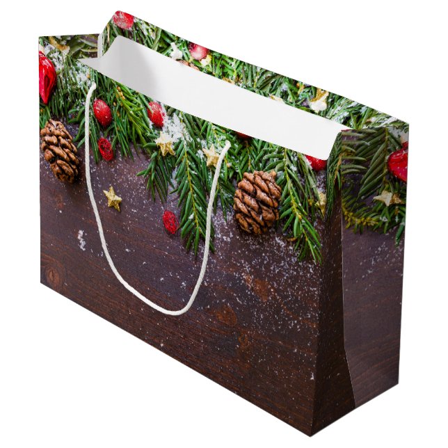 Bolsa De Regalo Grande Mesa de Navidades rusos con pino y nieve (Angulo Anverso)