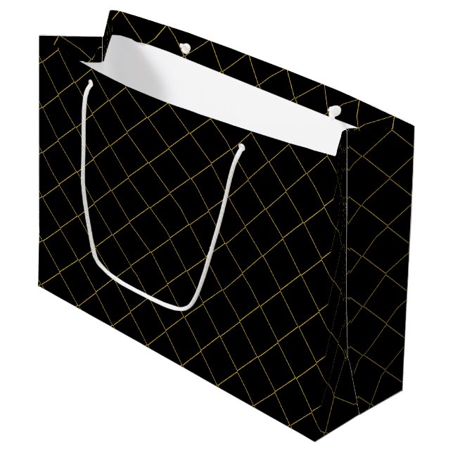 Bolsa De Regalo Grande Metallic Gold Box Stripe Black (Angulo Anverso)