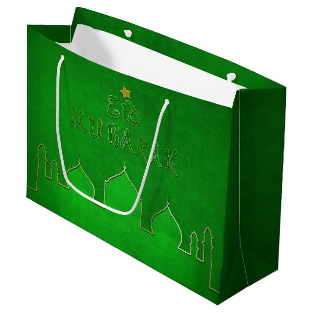 Bolsa De Regalo Grande Mezquita de Oro Verde Eid Mubarak (Angulo Anverso)