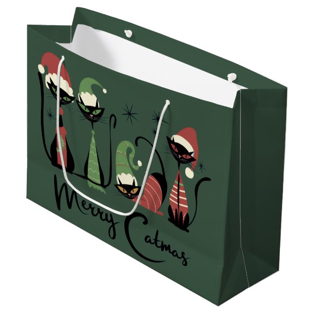 Bolsa De Regalo Grande Mid Century Christmas Cats Atomic 50s Style (Angulo Anverso)