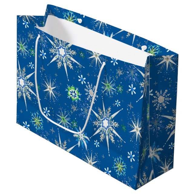 Bolsa De Regalo Grande Mid-Century Snowflakes Galore On Blue (Angulo Anverso)