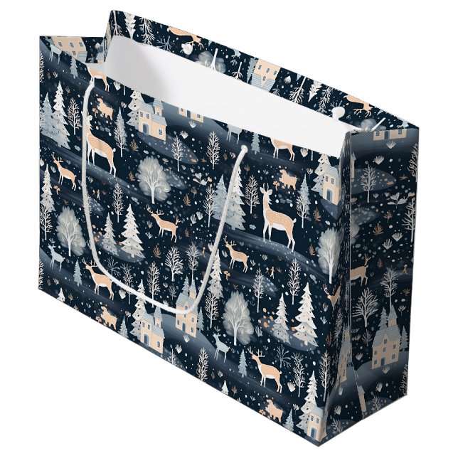 Bolsa De Regalo Grande Midnight Blue Snowy Village  (Angulo Anverso)