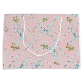 Bolsa De Regalo Grande Mignonette Strawberries Ribbon Trellis Rubor Pink