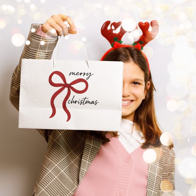 Bolsa De Regalo Grande Minimalist Red Bow Merry Christmas  (Subido por el creador)