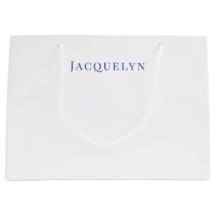 Bolsa De Regalo Grande Minimalista Llanura Azul Blanco Elegante Nombre Mo