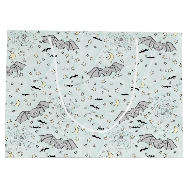 Bolsa De Regalo Grande Mint Bats Spooky Cute Género Neutral (Reverso)