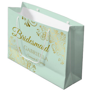 Bolsa De Regalo Grande Mint Green & Gold Lace Elegante Bridesmaid