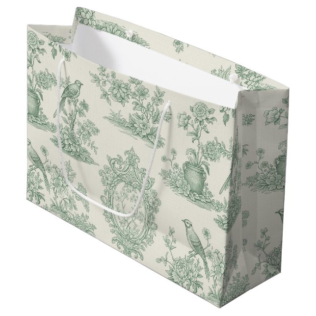 Bolsa De Regalo Grande Mint Green Toile Floral and Bird Pattern (Angulo Anverso)