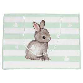 Bolsa De Regalo Grande Mint Stripes Heart Gray Bunny Gift Bag