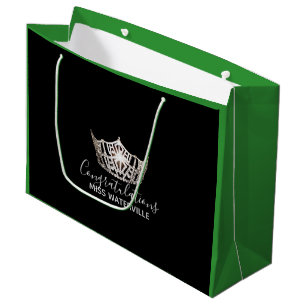 Bolsa De Regalo Grande Miss América Silver Crown Green Gift Bag Large