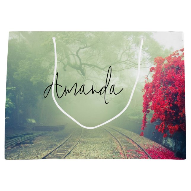 Bolsa De Regalo Grande Misty Railroad Tracks Fotografía escénica Cumpleañ (Anverso)