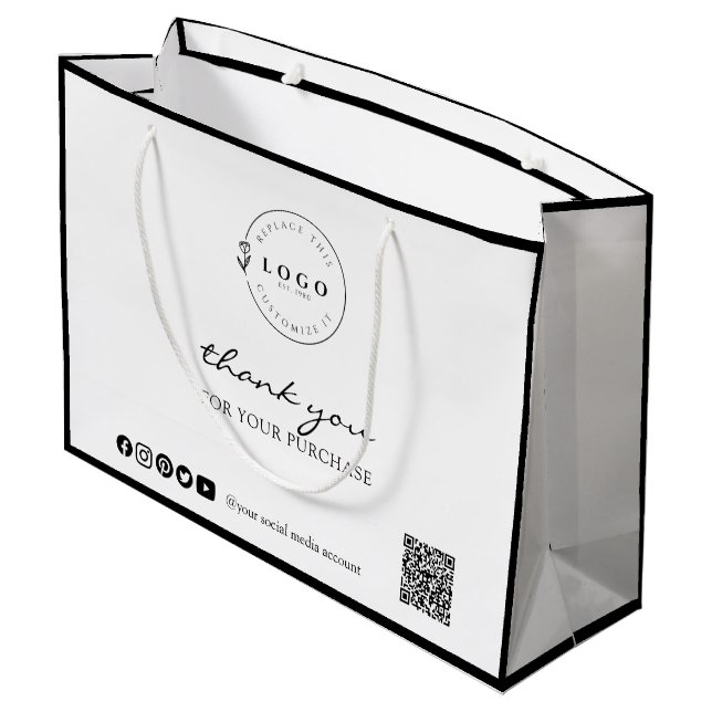 Bolsa De Regalo Grande Moda Blanco y negro Gracias por tu compra (Angulo reverso)