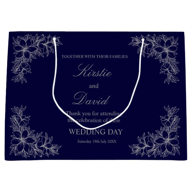 Bolsa De Regalo Grande Moda Boda Día Ornato Marco y Flores (Anverso)