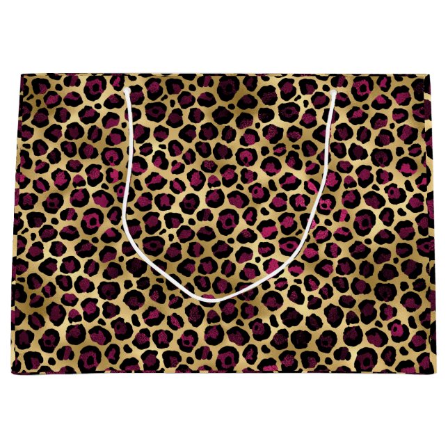 Bolsa De Regalo Grande Moda Burgundy Gold Cheetah  (Anverso)