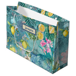 Bolsa De Regalo Grande Moda color turquesa azul cítrico siciliano floral
