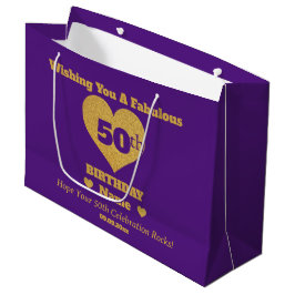 Bolsa De Regalo Grande Moda Corazones Purpurinas moradas y doradas 50 cum