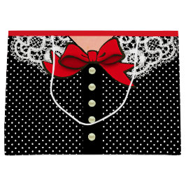 Bolsa De Regalo Grande Moda de la dama retro en blanco y rojo negro