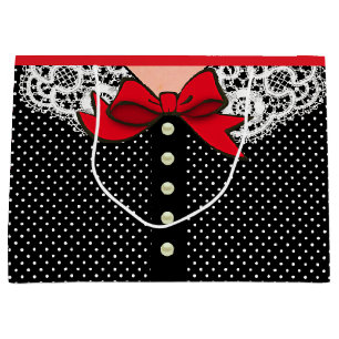 Bolsa De Regalo Grande Moda de la dama retro en blanco y rojo negro