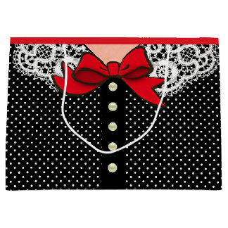 Bolsa De Regalo Grande Moda de la dama retro en blanco y rojo negro