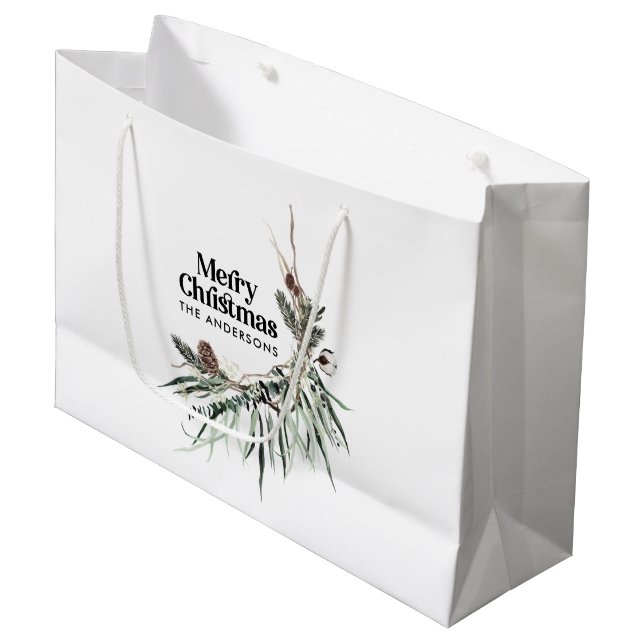 Bolsa De Regalo Grande Moda de Navidades botánicos de acuarela elegante y (Angulo Anverso)