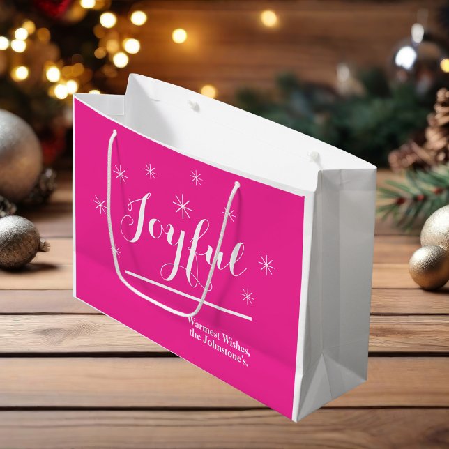 Bolsa De Regalo Grande Moda de nombre personalizado moderno de Feliz Feli (These hot pink "Joyful" gift bags can add a dash of extra excitement to gift giving)