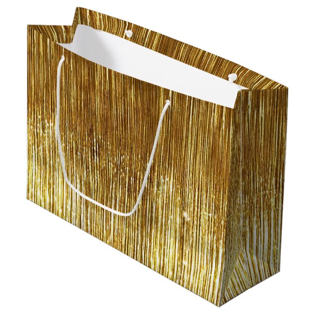 Bolsa De Regalo Grande Moda Gold Glam Tinsel Stripes Navidades (Angulo Anverso)