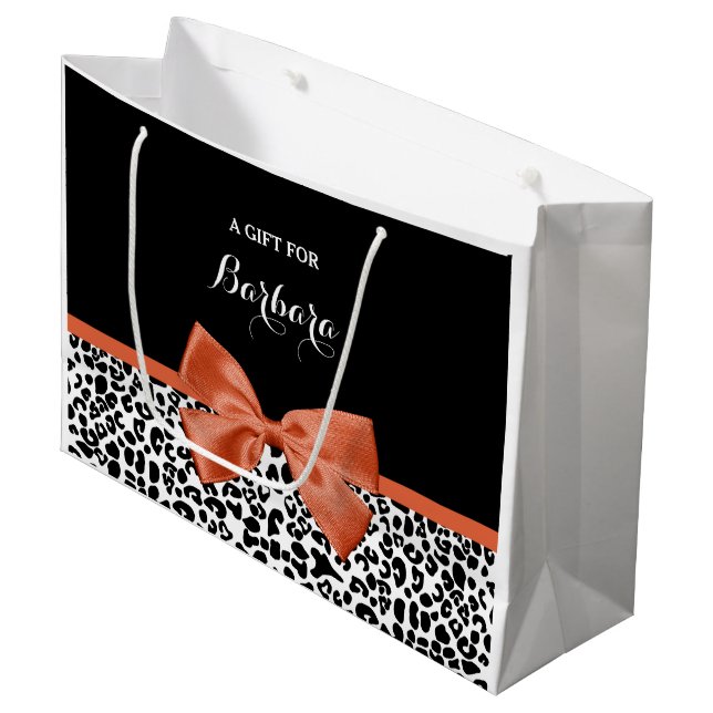 Bolsa De Regalo Grande Moda Leopard Imprimir Naranja Quemado con nombre (Angulo Anverso)