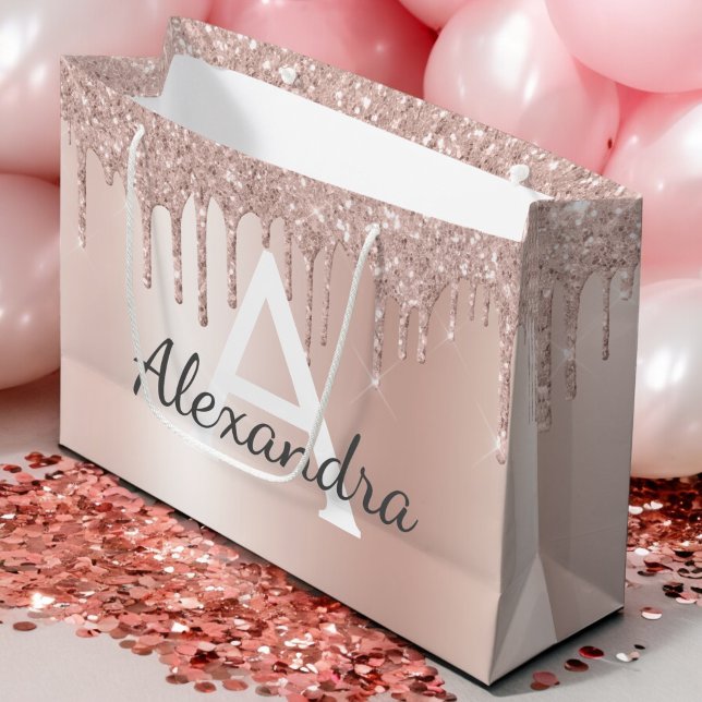 Bolsa De Regalo Grande Moda Monogramada Purpurina Rubor Rosa Gold (Subido por el creador)