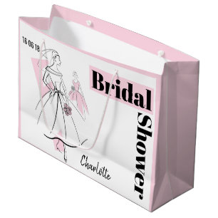 Bolsa De Regalo Grande Moda Novia Rosa Ducha Novial Rosa Fecha Nombre L R