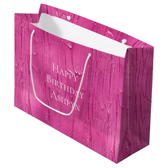Bolsa De Regalo Grande Moda Pastel Rosa Frotado Cumpleaños (Angulo Anverso)