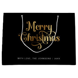 Bolsa De Regalo Grande Moda Retro minimalista Oro Negro Feliz Navidad