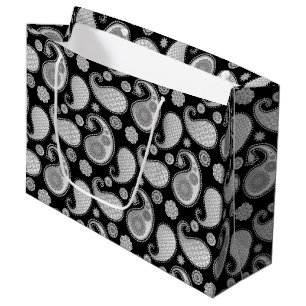 Bolsa De Regalo Grande Modelo de Paisley, gris plateado/gris en negro