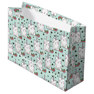Bolsa De Regalo Grande Modelo dibujado mano linda del gato del unicornio