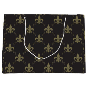 Bolsa De Regalo Grande Modelo negro lujoso de la flor de lis del oro