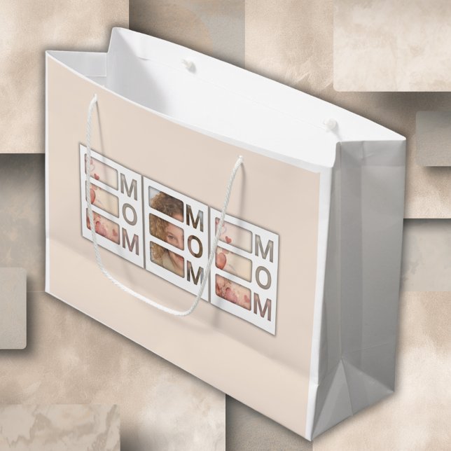 Bolsa De Regalo Grande Modern 3 Photo Grid Mom Birthday Keepsake (Subido por el creador)