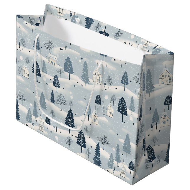 Bolsa De Regalo Grande Modern Blue Christmas Village  (Angulo Anverso)