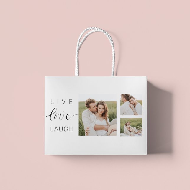 Bolsa De Regalo Grande Modern Collage Couple Photo & Live Love Laugh Gift (Subido por el creador)