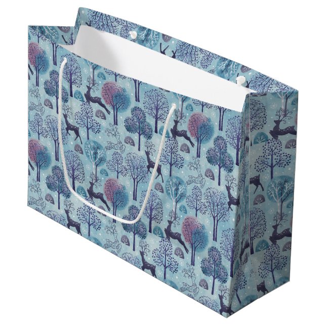 Bolsa De Regalo Grande Modern Deer Forest Blue and Purple Holiday (Angulo Anverso)