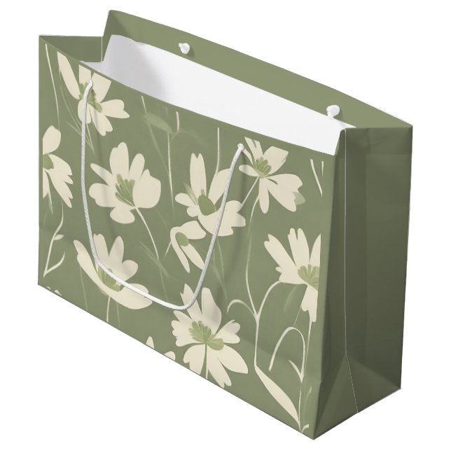 Bolsa De Regalo Grande Modern Light Sage White Wildflower (Angulo Anverso)