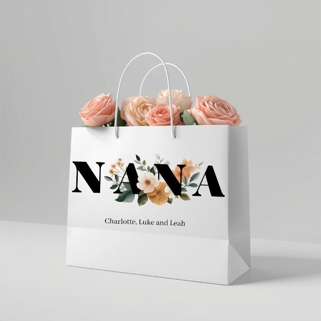 Bolsa De Regalo Grande Modern Personalized Nana Floral Gift (Subido por el creador)