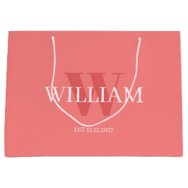 Bolsa De Regalo Grande Modern Pink &white Minimalist Monogrammed Gift Bag