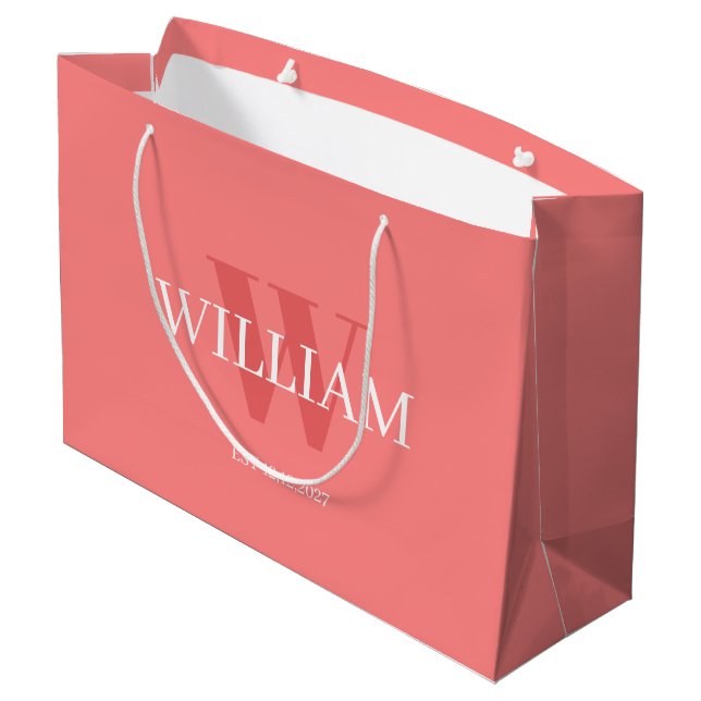 Bolsa De Regalo Grande Modern Pink &white Minimalist Monogrammed Gift Bag (Angulo reverso)