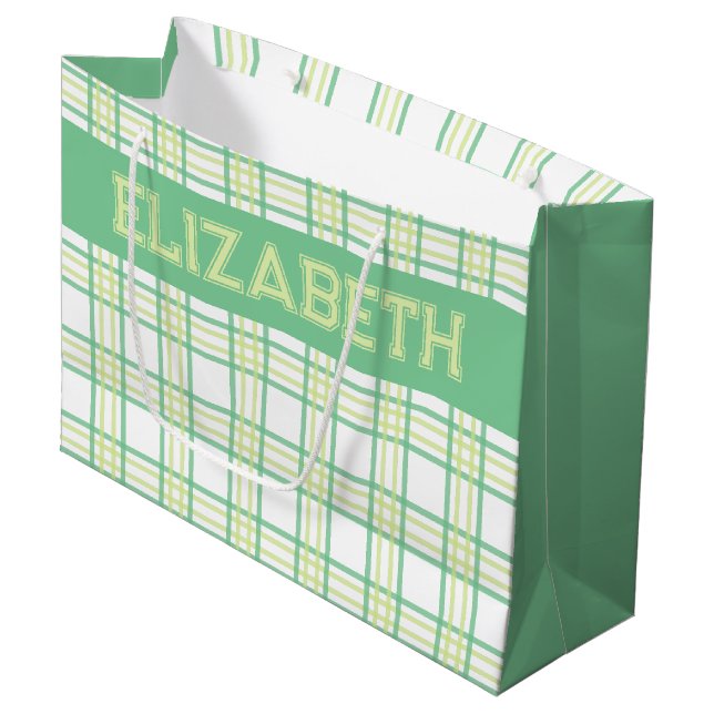 Bolsa De Regalo Grande Modern Preppy Plaid Green Lime Pattern (Angulo Anverso)