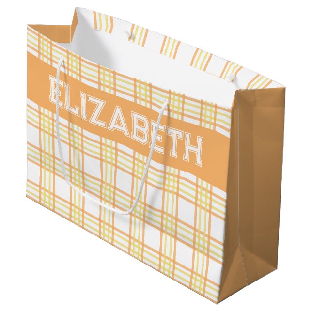 Bolsa De Regalo Grande Modern Preppy Plaid Orange Yellow Pattern (Angulo Anverso)