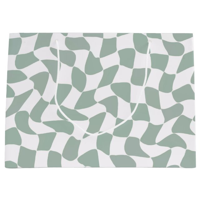 Bolsa De Regalo Grande Modern Sage Green & White Wavy Checkerboard (Anverso)