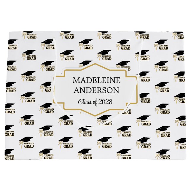 Bolsa De Regalo Grande Modern Whimsical Gold Black Graduation Cap (Anverso)